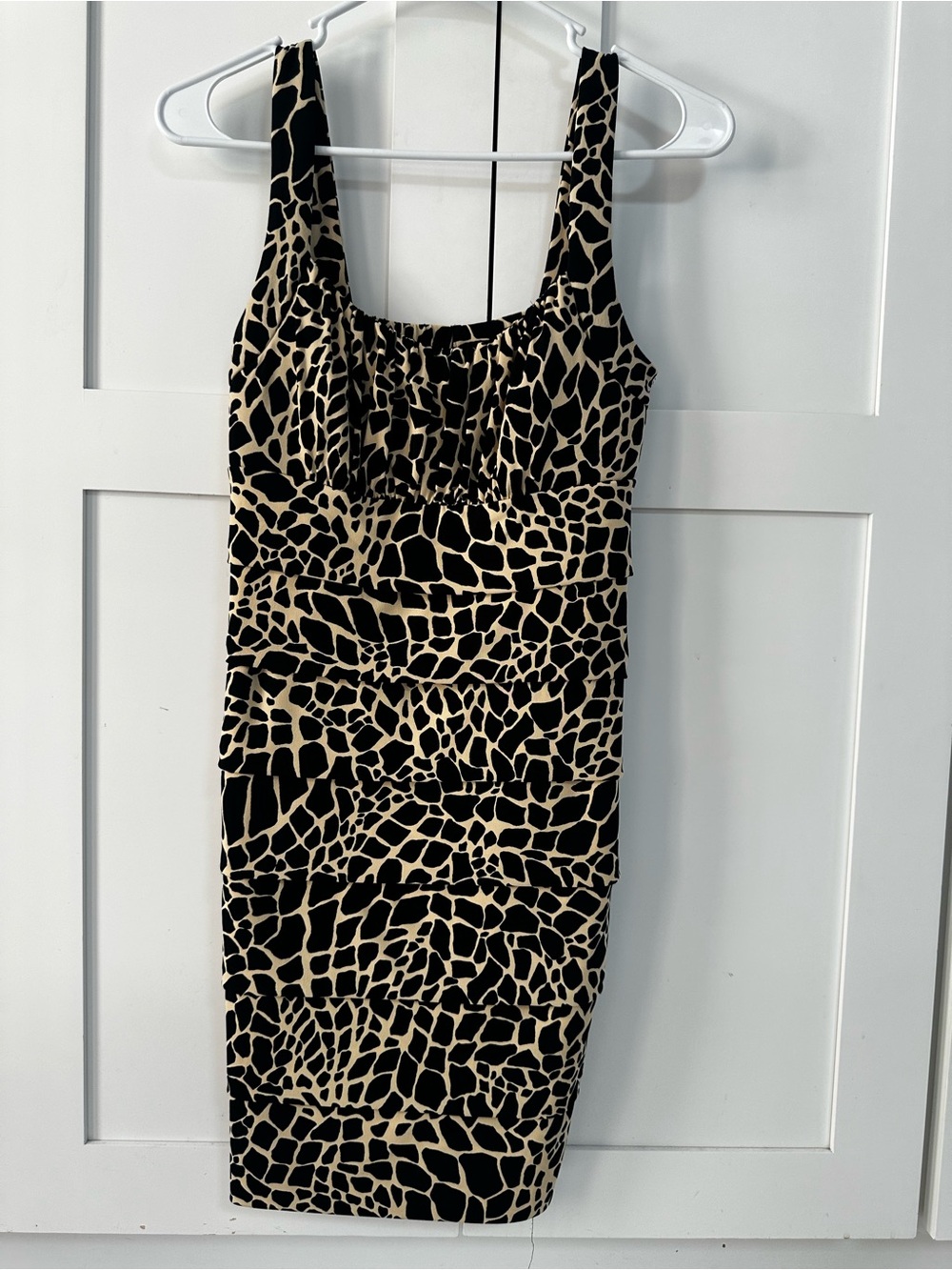 Sweet Storm Black and Beige Giraffe-Print Mini Sheath Dress